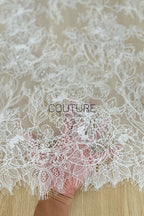 Corded Chantilly French Lace: White Allover Floral Trellis with Scalloped Border, 3 Meters