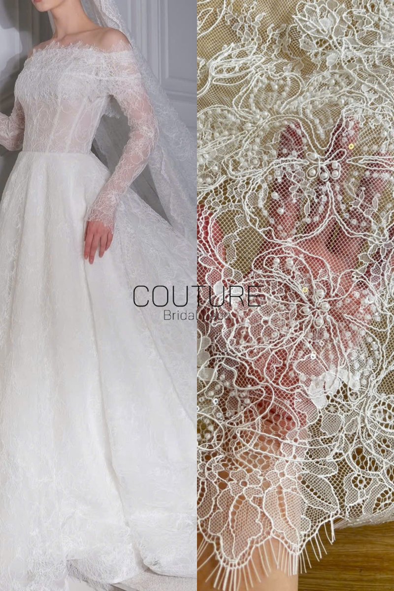 Corded Chantilly French Lace: White Allover Floral Trellis with Scalloped Border, 3 Meters