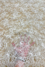 Corded Chantilly French Lace: White Allover Floral Trellis with Scalloped Border, 3 Meters