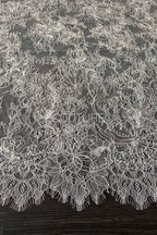 Corded Chantilly French Lace: White Allover Floral Trellis with Scalloped Border, 3 Meters