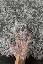 Corded Chantilly French Lace: White Allover Floral Trellis with Scalloped Border, 3 Meters