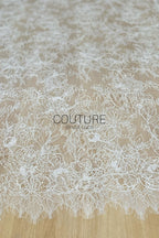 Corded Chantilly French Lace: White Allover Floral Trellis with Scalloped Border, 3 Meters