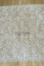 Corded Chantilly French Lace: White Allover Floral Trellis with Scalloped Border, 3 Meters