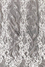 Corded Chantilly French Lace: Light Ivory Vertical Floral Vine Columns with Jewel Openwork Scalloped Border, 3 Meters