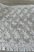 French Lace: White Cascading Floral Clusters with Scalloped Floral Embroidered Lace Edge, 1 Meter