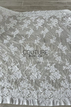 French Lace: White Cascading Floral Clusters with Scalloped Floral Embroidered Lace Edge, 1 Meter