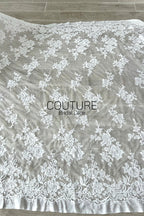 French Lace: White Cascading Floral Clusters with Scalloped Floral Embroidered Lace Edge, 1 Meter