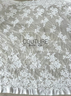 French Lace: White Cascading Floral Clusters with Scalloped Floral Embroidered Lace Edge, 1 Meter
