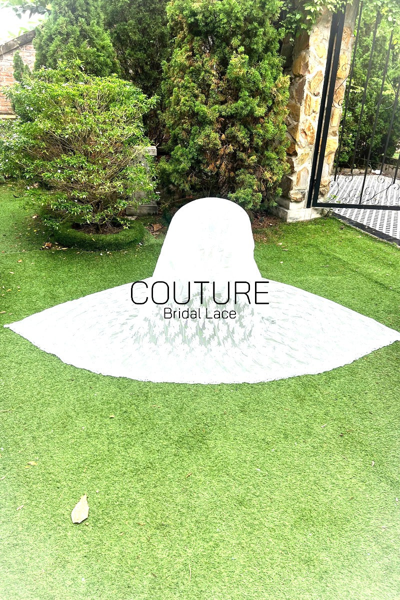 Corded Chantilly French Lace: White Dense Cascading Floral Columns with Loop Scalloped Border, 3 Meters