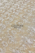 French Corded Lace: White Allover Floral Wreaths and Bouquet Clusters with Ribbon Detail, 3 Meters