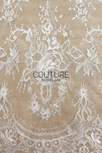 French Corded Lace: White Allover Floral Wreaths and Bouquet Clusters with Ribbon Detail, 3 Meters