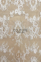 French Corded Lace: White Allover Floral Wreaths and Bouquet Clusters with Ribbon Detail, 3 Meters