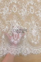 French Corded Lace: White Allover Floral Wreaths and Bouquet Clusters with Ribbon Detail, 3 Meters