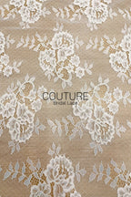 French Corded Chantilly Lace: White Scattered Large Rose Clusters with Eyelash Scalloped Border, 3 Meters