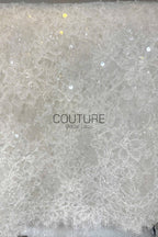 Beaded Chantilly Lace: Ivory Delicate Floral Vine Motifs with Scattered Eyelash Fringe Scalloped Edge, 3 Meters
