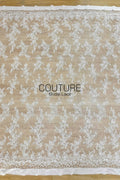 Chantilly French Lace: White Scattered Delicate Floral Sprigs with Floral Petal Scalloped Border, 3 Meters