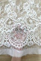 Corded Chantilly French Lace: White Vertical Floral Sprays with Ornate Arch Scalloped Border, 3 Meters