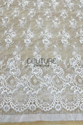 Corded Chantilly French Lace: White Vertical Floral Sprays with Ornate Arch Scalloped Border, 3 Meters