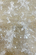 Beaded Chantilly Lace: White Delicate Floral Vine Sprays with Scalloped Floral Edge Border, 3 Meters