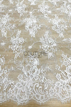 Beaded Chantilly Lace: White Intricate Floral Vine Clusters with Scalloped Floral Medallion Edge Border, 3 Meters