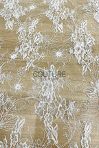 Beaded Chantilly Lace: White Intricate Floral Vine Clusters with Scalloped Floral Medallion Edge Border, 3 Meters