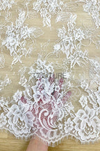 Beaded Chantilly Lace: White Intricate Floral Vine Clusters with Scalloped Floral Medallion Edge Border, 3 Meters