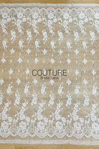 Corded Chantilly French Lace: White Cascading Floral Sprays with Crown Arch Openwork Scalloped Border, 3 Meters