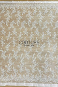 Chantilly French Lace: White Scattered Delicate Floral Sprigs with Floral Scalloped Border, 3 Meters