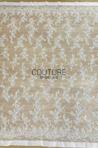Chantilly French Lace: White Scattered Delicate Floral Sprigs with Floral Scalloped Border, 3 Meters