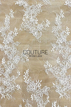 Chantilly French Lace: White Scattered Delicate Floral Sprigs with Floral Scalloped Border, 3 Meters