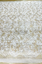 Beaded Chantilly Lace: White Intricate Floral Vine with Delicate Scalloped Floral Edge Border, 3 Meters