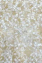 Beaded Chantilly Lace: White Intricate Floral Vine with Delicate Scalloped Floral Edge Border, 3 Meters