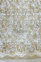 Beaded Chantilly Lace: White Intricate Floral Vine with Delicate Scalloped Floral Edge Border, 3 Meters