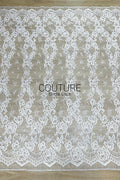 Corded Chantilly French Lace: White Floral Ogee Trellis with Jewel Openwork Scalloped Border, 3 Meters