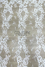 Corded Chantilly French Lace: White Floral Ogee Trellis with Jewel Openwork Scalloped Border, 3 Meters