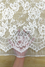 Corded Chantilly French Lace: White Floral Ogee Trellis with Jewel Openwork Scalloped Border, 3 Meters