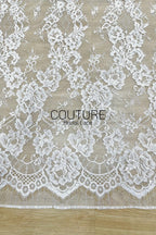 Corded Chantilly French Lace: White Floral Ogee Trellis with Jewel Openwork Scalloped Border, 3 Meters
