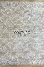 Corded Chantilly French Lace: White Large Peony Blooms Allover with Petal Scalloped Border, 3 Meters