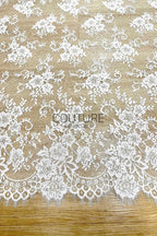 Sequins Chantilly Lace: Ivory Elaborate Floral And Swirling Vine Pattern With Scalloped Border With Delicate Eyelash Fringes, 3 Meters