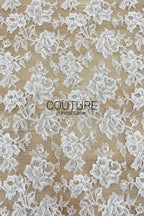 French Corded Chantilly Lace: White Dense Allover Large Rose and Peony Clusters with Eyelash Scalloped Border, 3 Meters