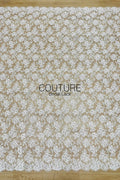 French Corded Chantilly Lace: White Dense Allover Large Rose and Peony Clusters with Eyelash Scalloped Border, 3 Meters
