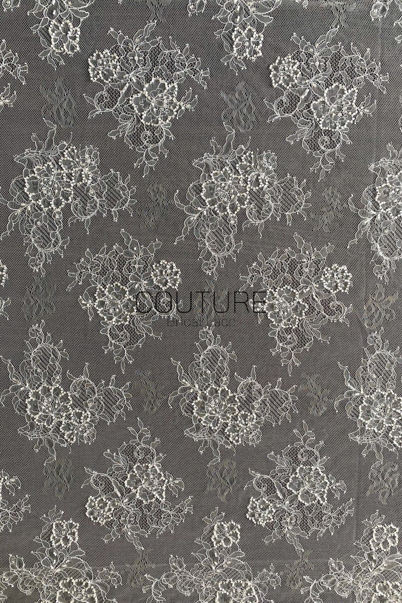 Beaded Chantilly Lace: Ivory Floral Bouquet Clusters with Delicate Scalloped Eyelash Fringe Edge, 3 Meters