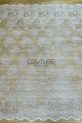 Beaded Chantilly Lace: Ivory Floral Bouquet Clusters with Delicate Scalloped Eyelash Fringe Edge, 3 Meters
