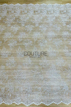 Beaded Chantilly Lace: Ivory Floral Bouquet Clusters with Delicate Scalloped Eyelash Fringe Edge, 3 Meters