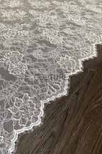 Beaded Chantilly Lace: Ivory Floral Bouquet Clusters with Delicate Scalloped Eyelash Fringe Edge, 3 Meters