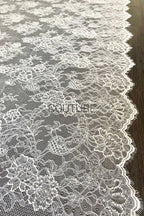 Beaded Chantilly Lace: Ivory Floral Bouquet Clusters with Delicate Scalloped Eyelash Fringe Edge, 3 Meters