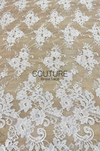 Corded Chantilly French Lace: White Vertical Floral Cluster Columns with Fan Scalloped Border, 3 Meters
