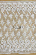 Corded Chantilly French Lace: White Vertical Floral Cluster Columns with Fan Scalloped Border, 3 Meters