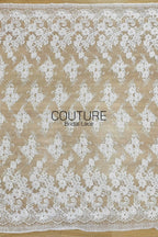Corded Chantilly French Lace: White Vertical Floral Cluster Columns with Fan Scalloped Border, 3 Meters