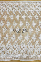 Corded Chantilly French Lace: White Vertical Floral Cluster Columns with Fan Scalloped Border, 3 Meters